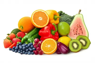 frutas y verduras frescas sobre mesa