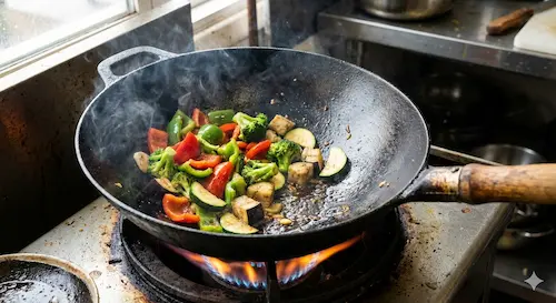 wok de vegetales cocinandose